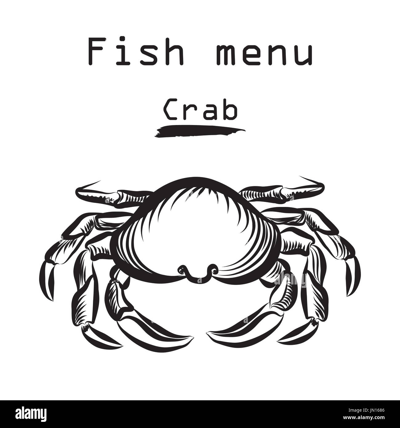 L'icône du crabe. Menu fruits de mer label. Le restaurant de poisson de fond du couvercle. Banque D'Images