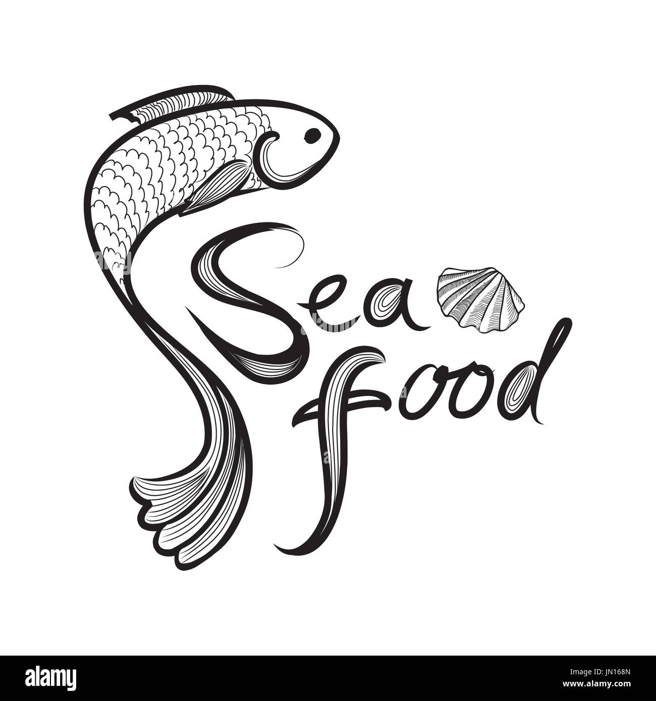 L'étiquette du poisson. Sea Food menu Se connecter. Banque D'Images