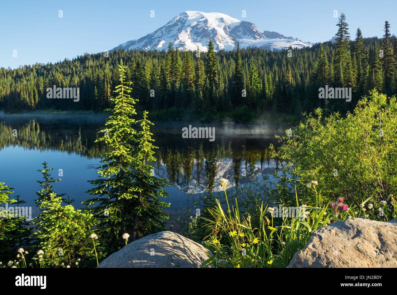 Mt. Rainier réflexion lake Banque D'Images