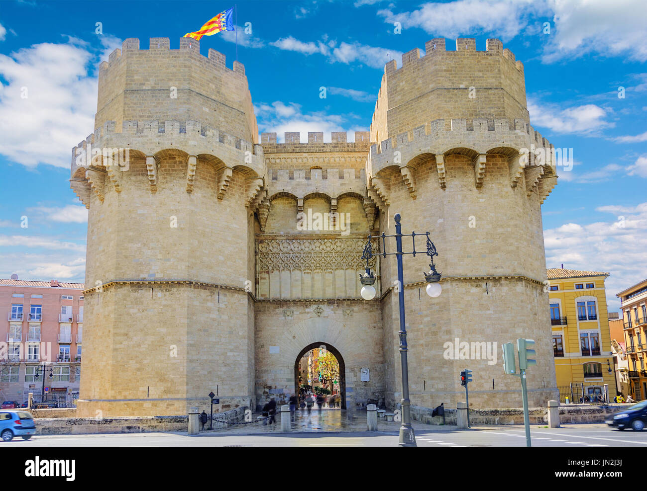 Ancienne porte de la ville, Torres de Serranos, Valencia, Espagne europe Banque D'Images