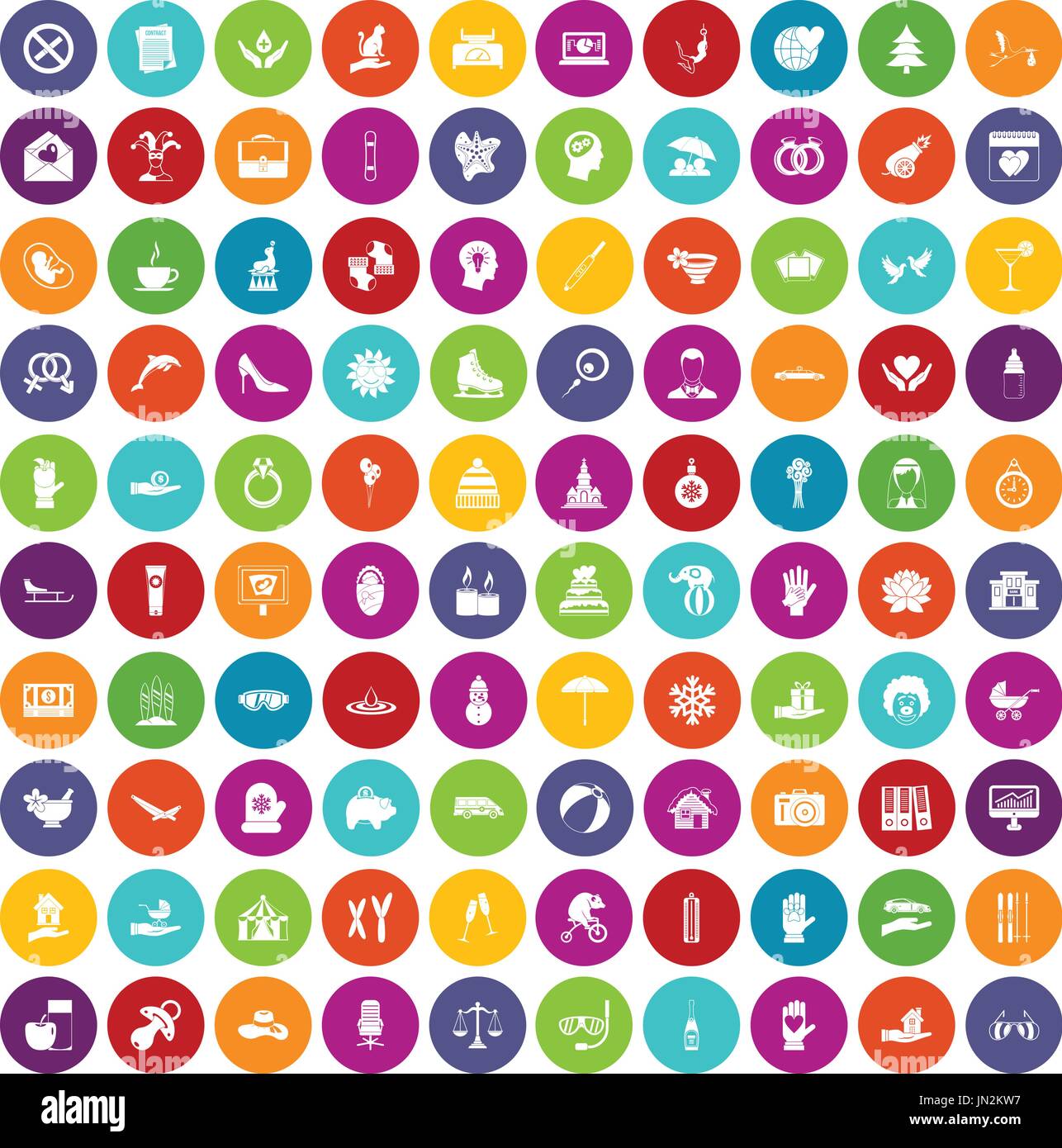 100 icônes de définir la couleur de la joie Illustration de Vecteur