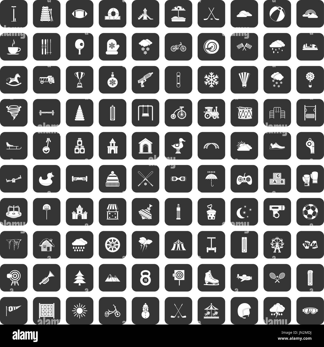 100 jeux d'enfants icons set black Illustration de Vecteur