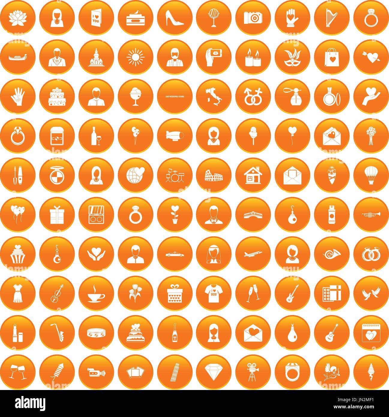 100 icônes de mariage orange set Illustration de Vecteur