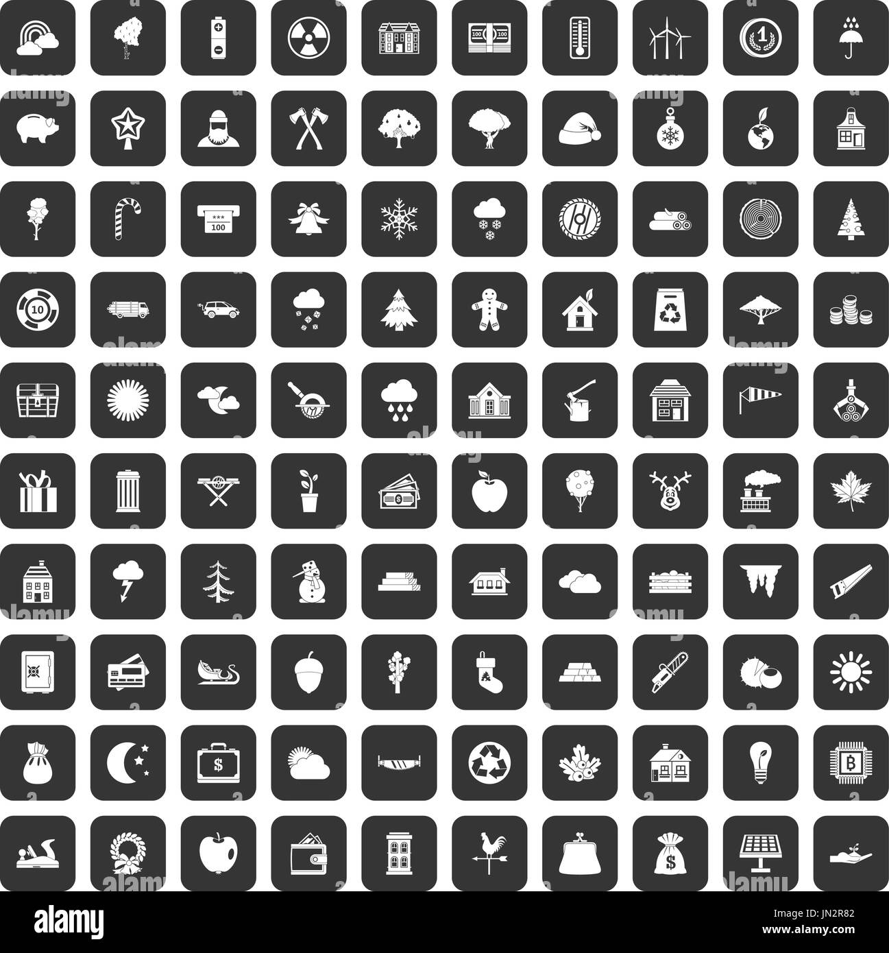 Bûcheron 100 icons set black Illustration de Vecteur