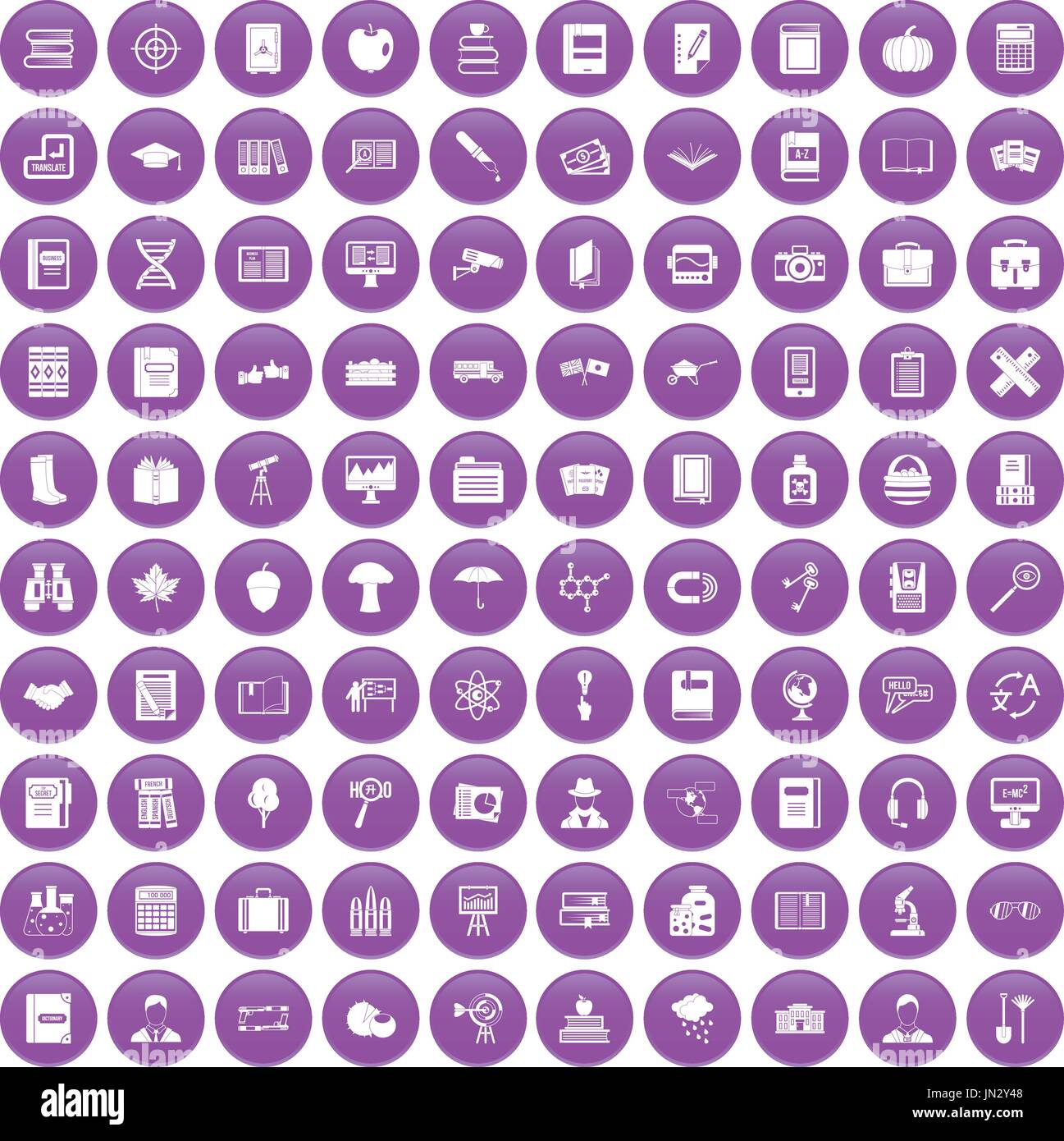 Livre 100 icons set purple Illustration de Vecteur