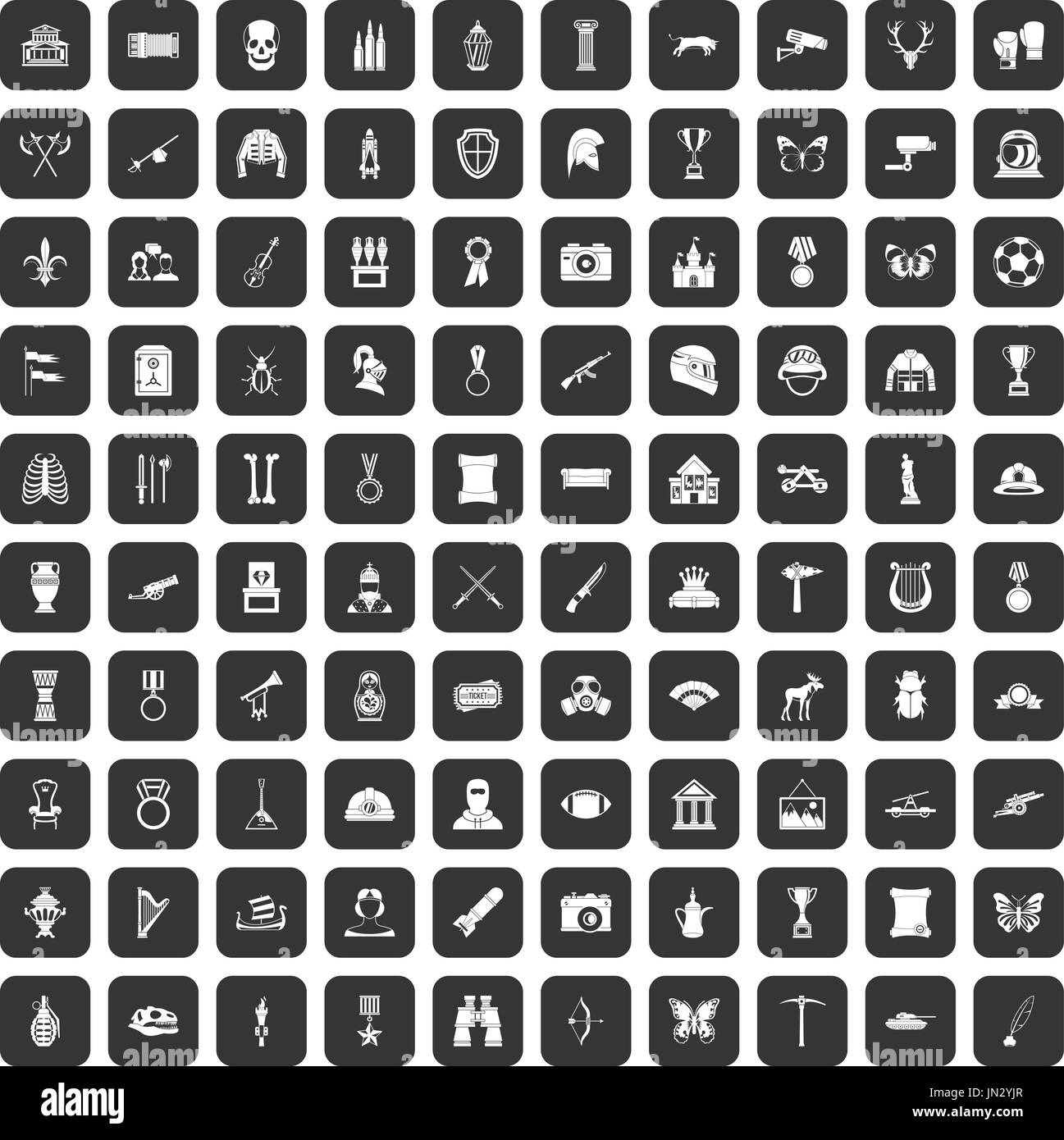 Musée 100 icons set black Illustration de Vecteur