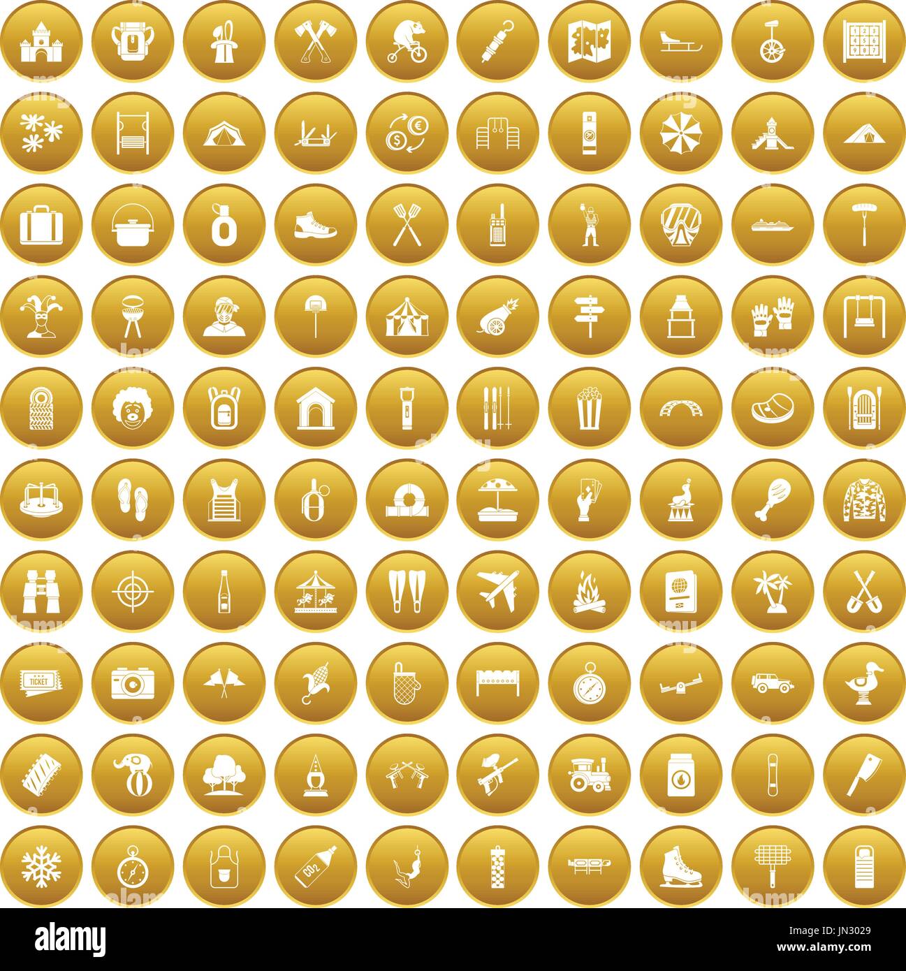 100 famille vacances icons set gold Illustration de Vecteur