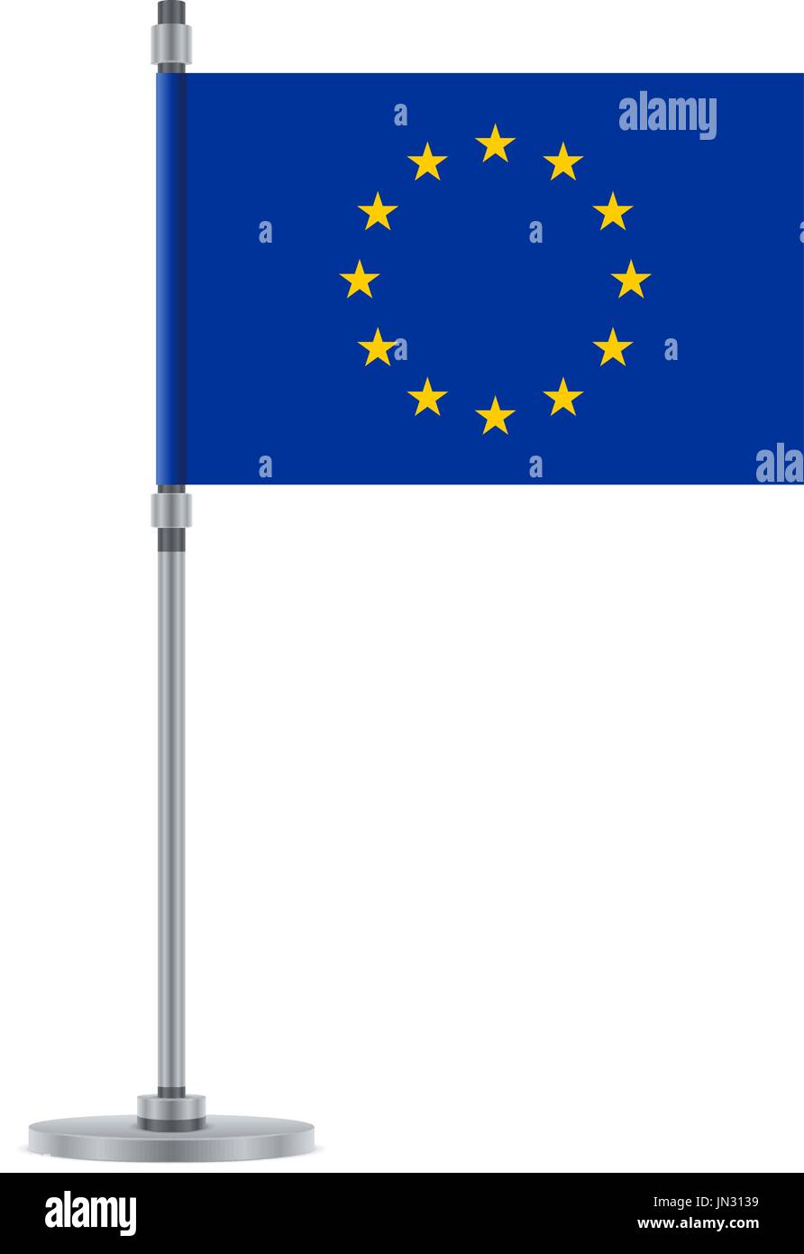 La conception du pavillon. Drapeau de l'Union européenne sur le poteau métallique. Modèle isolé pour vos dessins. Vector illustration. Illustration de Vecteur
