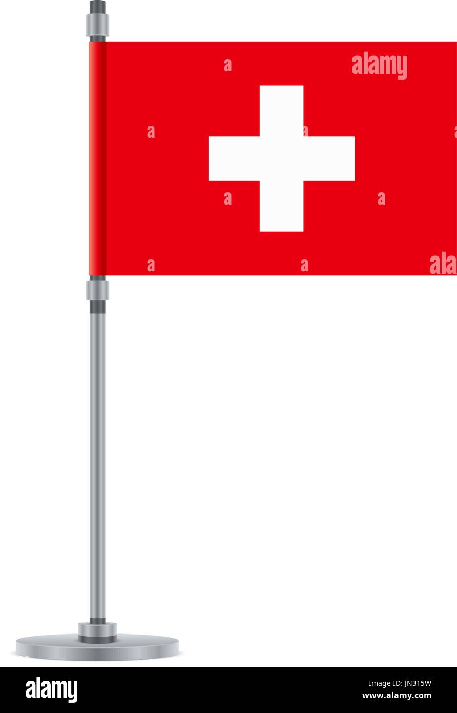 La conception du pavillon. Drapeau suisse sur le poteau métallique. Modèle isolé pour vos dessins. Vector illustration. Illustration de Vecteur