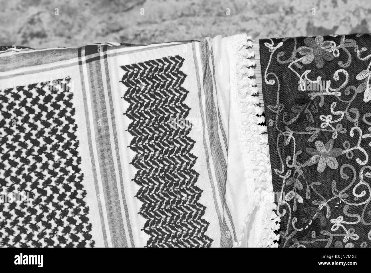 La texture de la symbolique traditionnelle de coton foulard arabe comme background abstract Banque D'Images