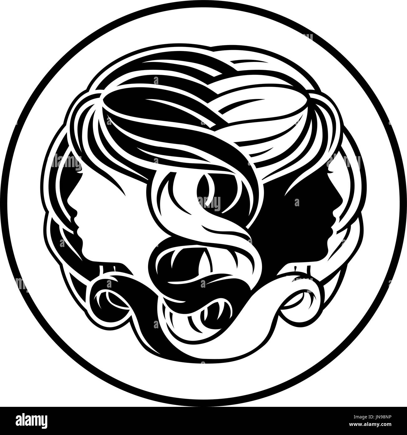 Les Jumeaux Gémeaux Horoscope Zodiac Sign Illustration de Vecteur