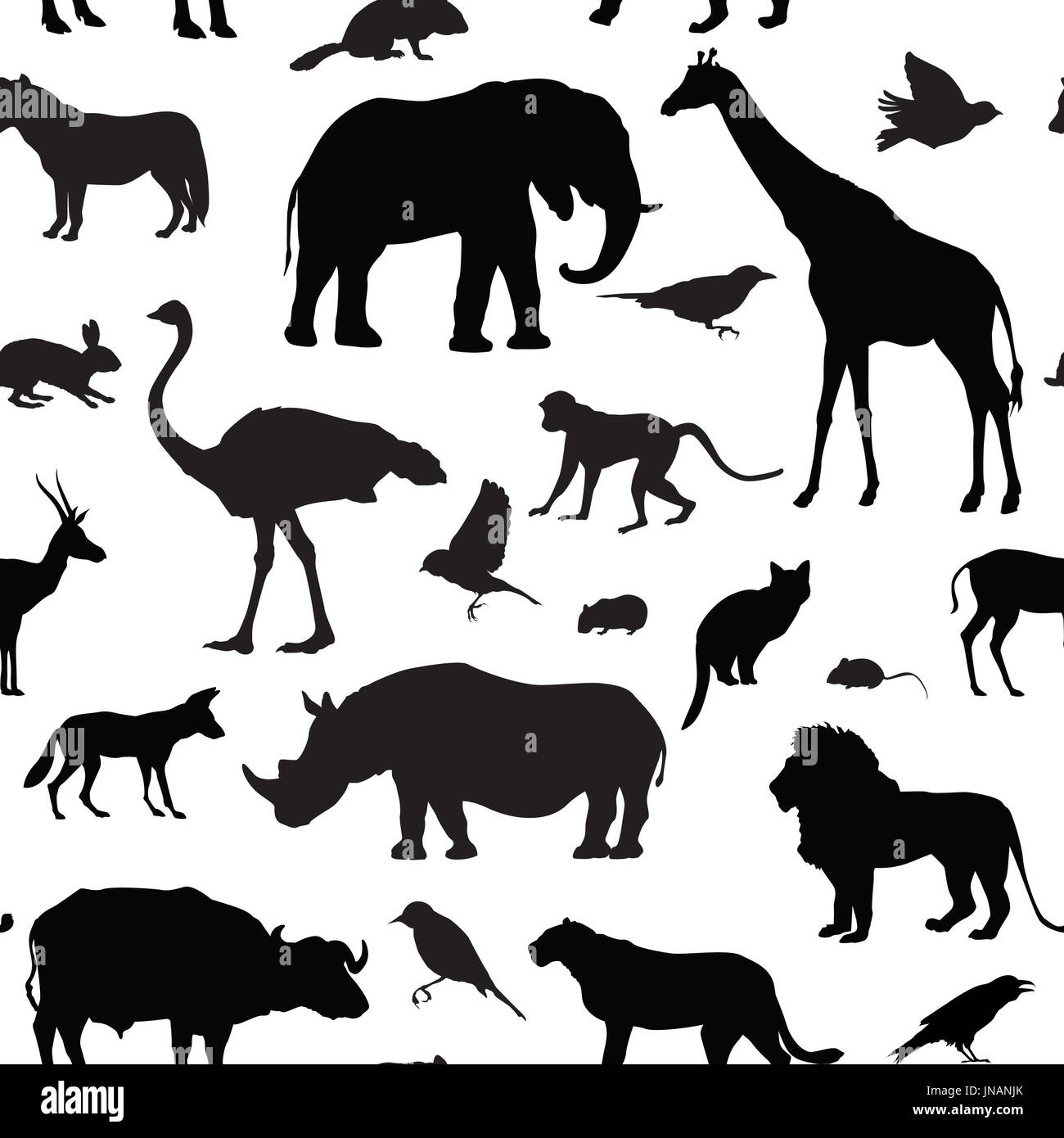 Silhouette d'animaux. motif transparent Sol carrelé de la faune backgroun texturés. Animaux d'Afrique modèle transparent Banque D'Images