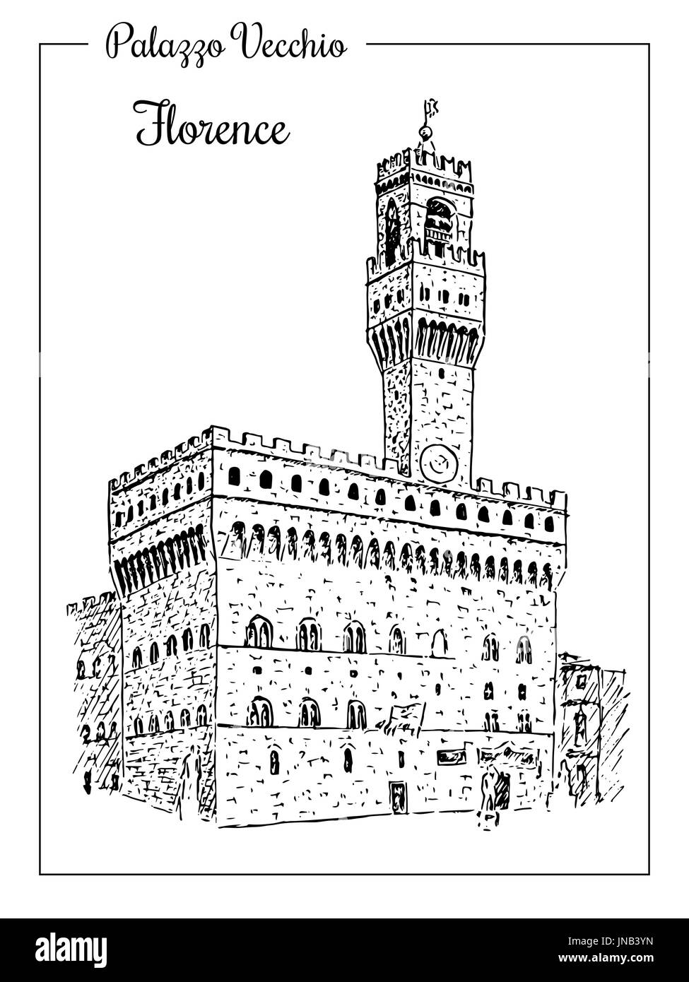 Palazzo Vecchio ou Palazzo della Signoria à Florence, Italie. Illustration de Vecteur