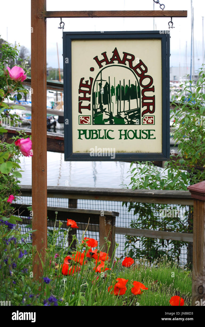 Le port Public House inscrivez-vous à la marina, Bainbridge Island, WA. 98110 Banque D'Images