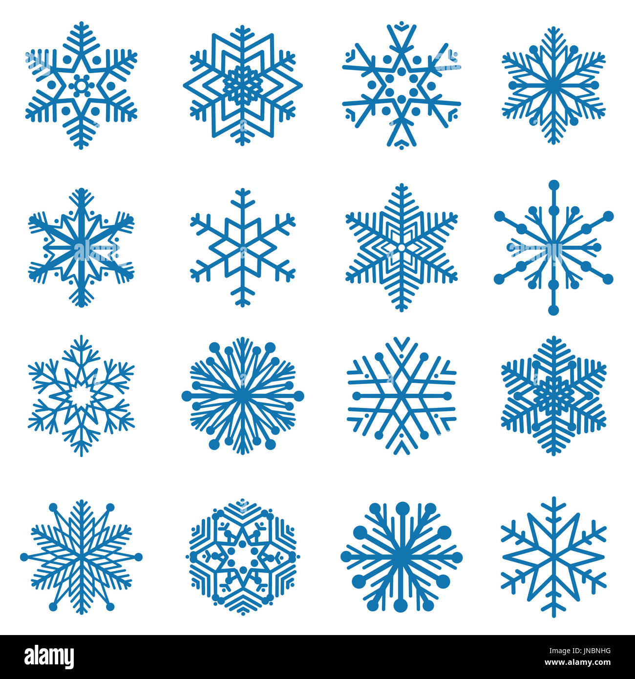 Flocons de neige bleu icon set hiver maison de vacances isolée des symboles Banque D'Images