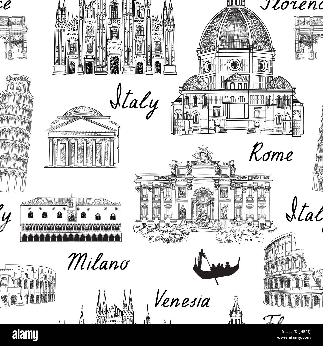 Billet d'Europe contexte. L'Italie célèbre modèle homogène. Ville italienne architectura billet d'esquisse. Banque D'Images