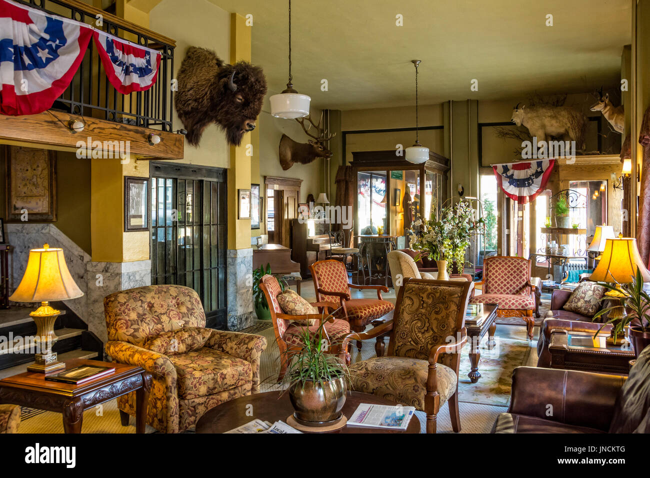 Hall de l'hôtel Murray historique à Livingston, Montana. Banque D'Images