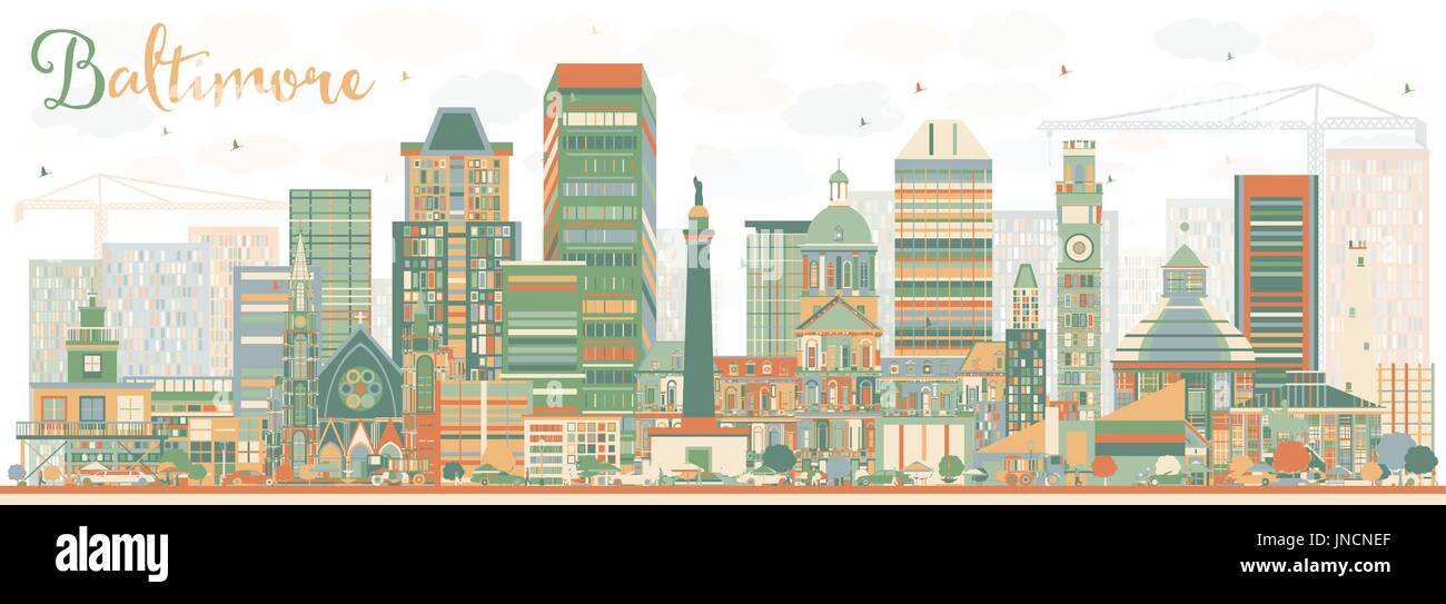 Abstract baltimore avec toits de bâtiments de couleur. vector illustration. Les voyages d'affaires et tourisme concept avec l'architecture moderne. Illustration de Vecteur