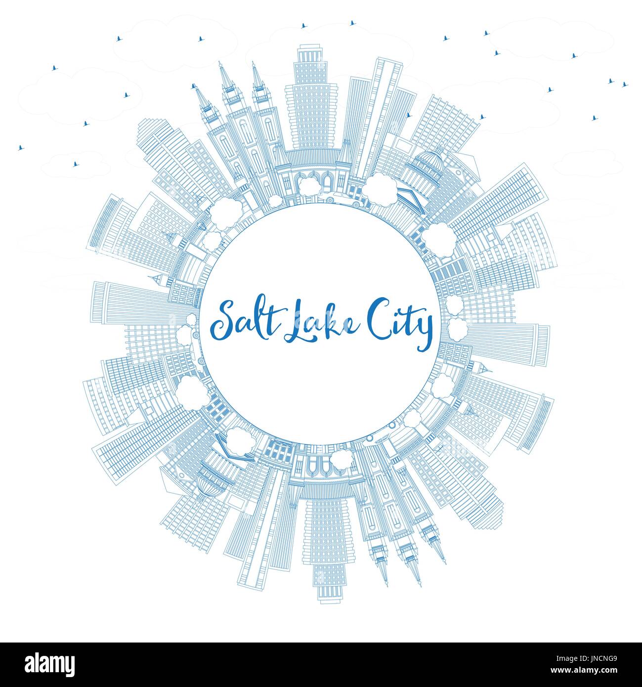 Contours Salt lake City skyline avec bâtiments bleu et copier l'espace. vector illustration. Les voyages d'affaires et tourisme concept avec l'architecture historique Illustration de Vecteur