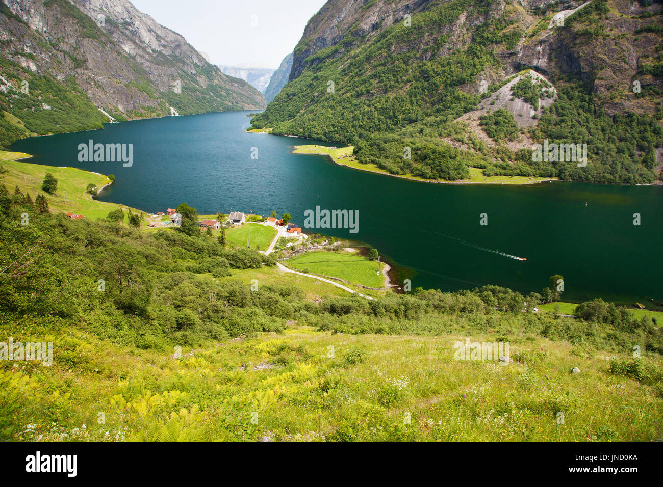 Vue sur Naeroyfjord en Norvège Banque D'Images