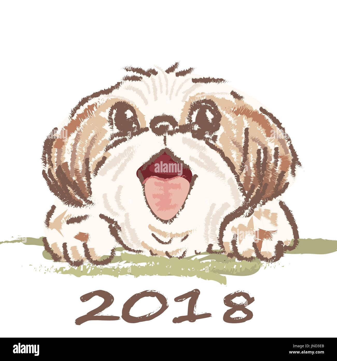 Carte de Noël. Funny portrait d'un chien. 2018 année du chien. illustration. Illustration de Vecteur