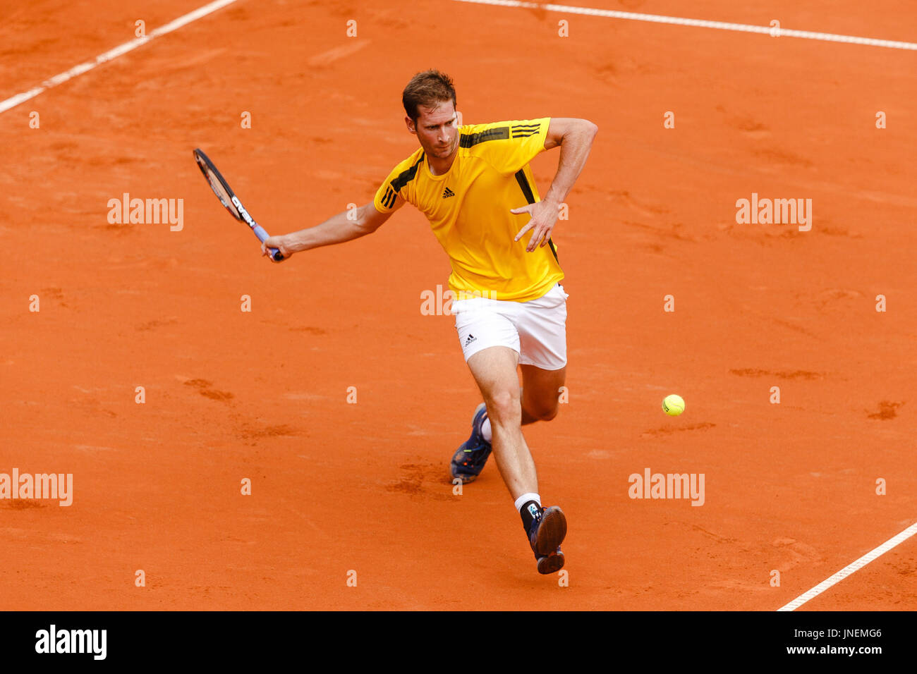 Hambourg, Allemagne, 30 juillet 2017 : joueur allemand Florian Mayer en action pendant la finale unique mens contre Leonardo Mayer (ARG) à la German Open 2017 au Hambourg Rothenbaum. Crédit : Frank Molter/Alamy Live News Banque D'Images