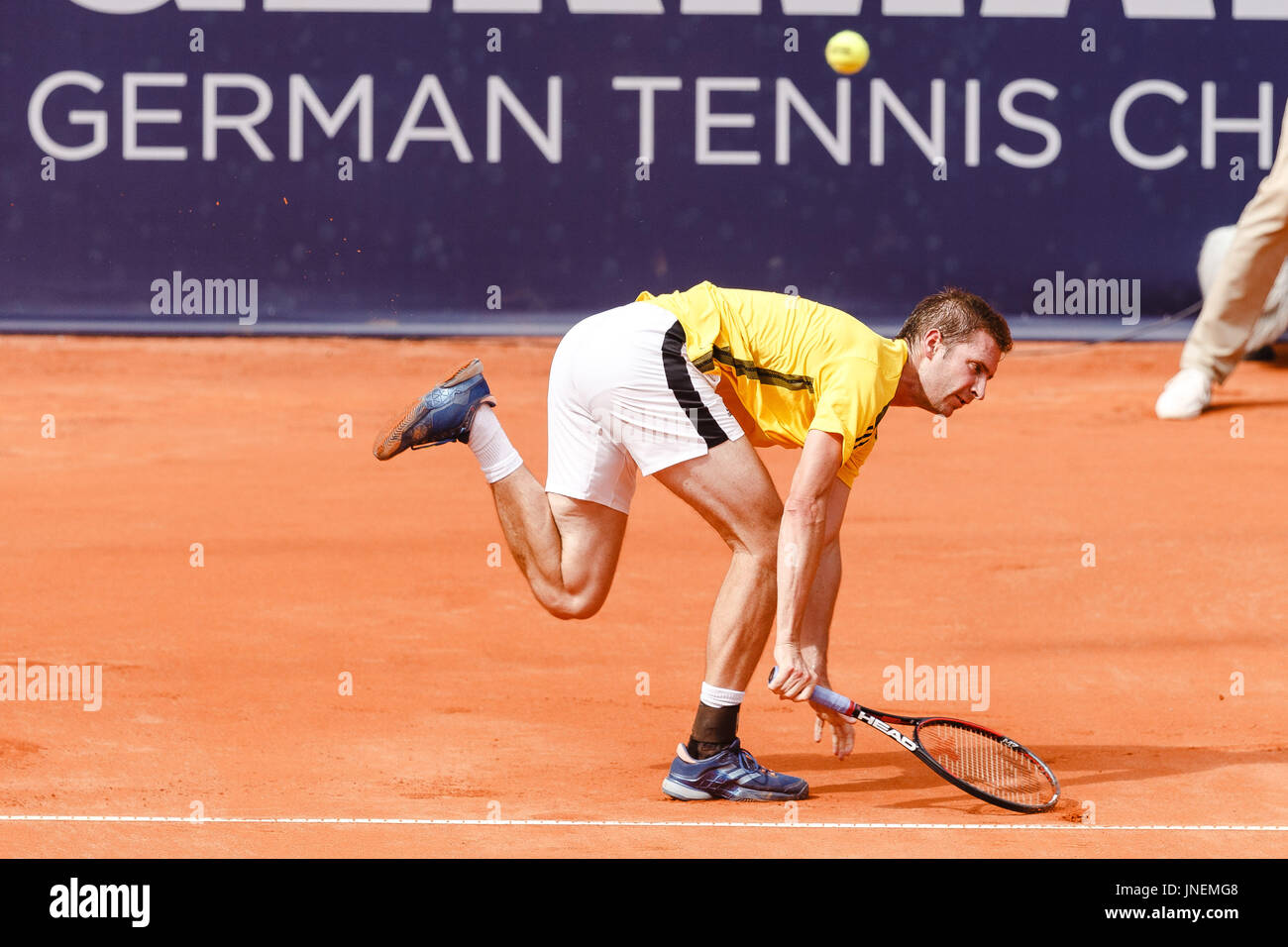 Hambourg, Allemagne, 30 juillet 2017 : joueur allemand Florian Mayer en action pendant la finale unique mens contre Leonardo Mayer (ARG) à la German Open 2017 au Hambourg Rothenbaum. Crédit : Frank Molter/Alamy Live News Banque D'Images