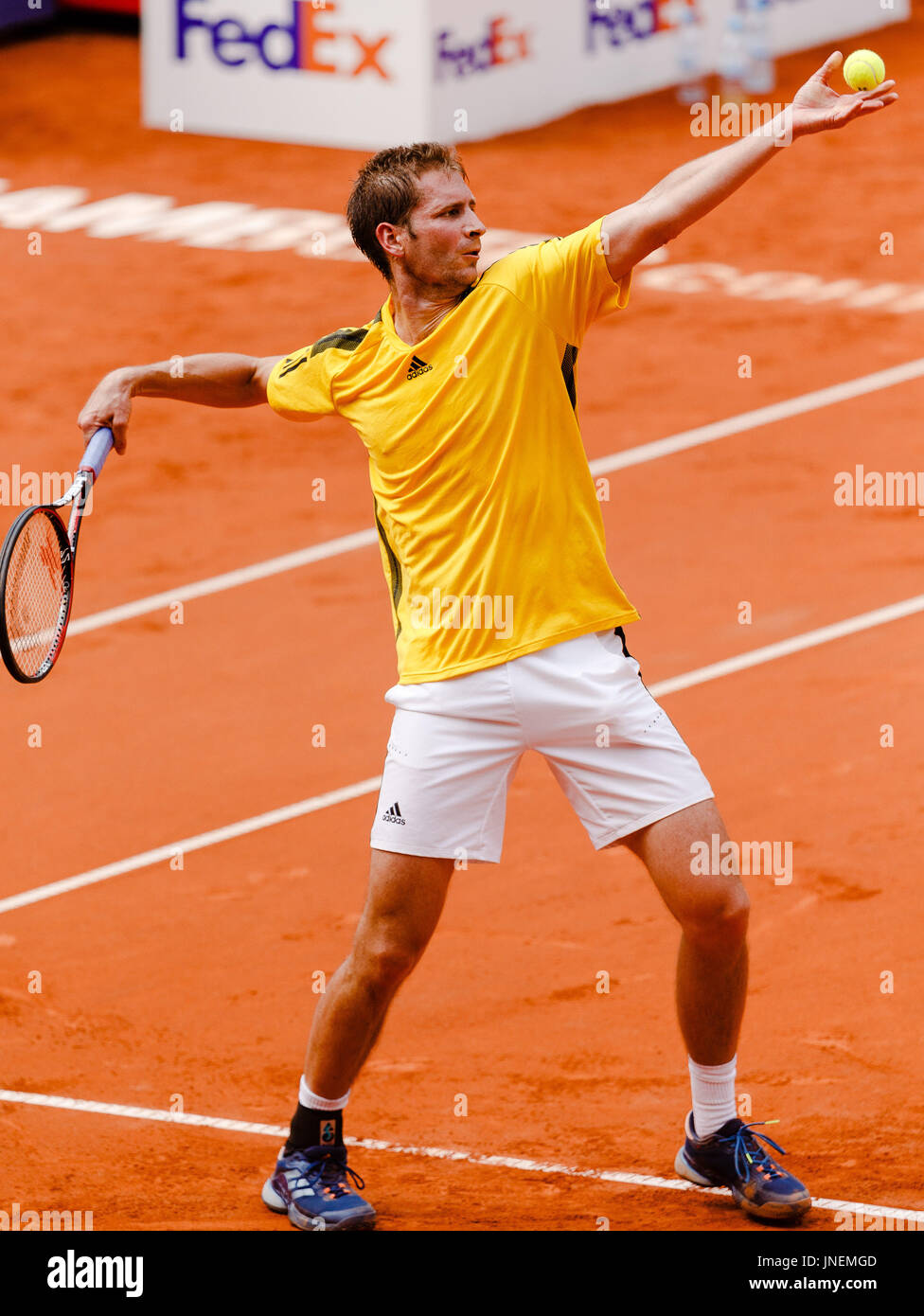 Hambourg, Allemagne, 30 juillet 2017 : joueur allemand Florian Mayer en action pendant la finale unique mens contre Leonardo Mayer (ARG) à la German Open 2017 au Hambourg Rothenbaum. Crédit : Frank Molter/Alamy Live News Banque D'Images