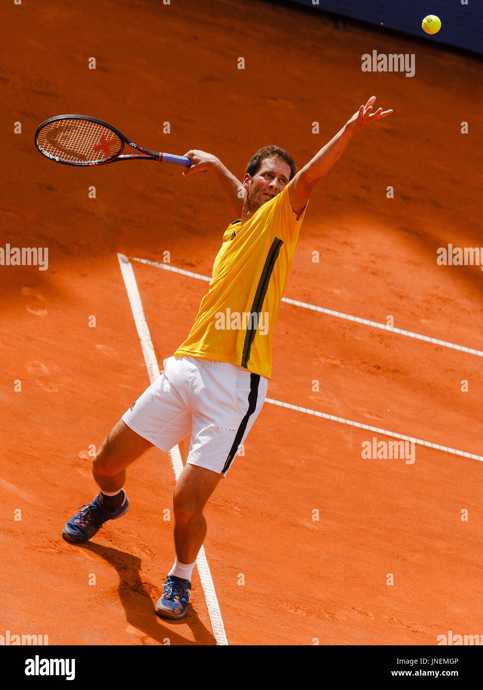 Hambourg, Allemagne, 30 juillet 2017 : joueur allemand Florian Mayer en action pendant la finale unique mens contre Leonardo Mayer (ARG) à la German Open 2017 au Hambourg Rothenbaum. Crédit : Frank Molter/Alamy Live News Banque D'Images