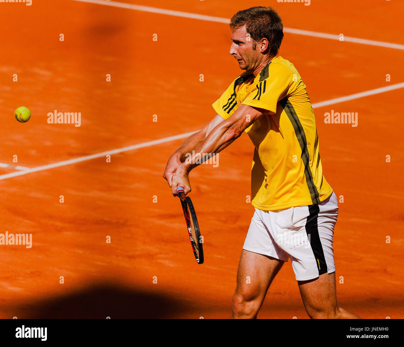 Hambourg, Allemagne, 30 juillet 2017 : joueur allemand Florian Mayer en action pendant la finale unique mens contre Leonardo Mayer (ARG) à la German Open 2017 au Hambourg Rothenbaum. Crédit : Frank Molter/Alamy Live News Banque D'Images