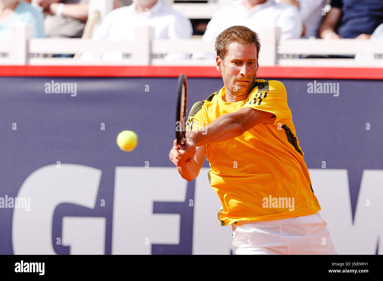 Hambourg, Allemagne, 30 juillet 2017 : joueur allemand Florian Mayer en action pendant la finale unique mens contre Leonardo Mayer (ARG) à la German Open 2017 au Hambourg Rothenbaum. Crédit : Frank Molter/Alamy Live News Banque D'Images