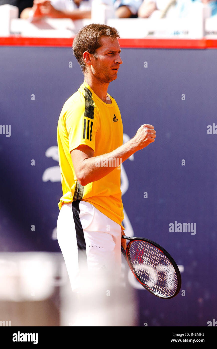 Hambourg, Allemagne, 30 juillet 2017 : joueur allemand Florian Mayer en action pendant la finale unique mens contre Leonardo Mayer (ARG) à la German Open 2017 au Hambourg Rothenbaum. Crédit : Frank Molter/Alamy Live News Banque D'Images