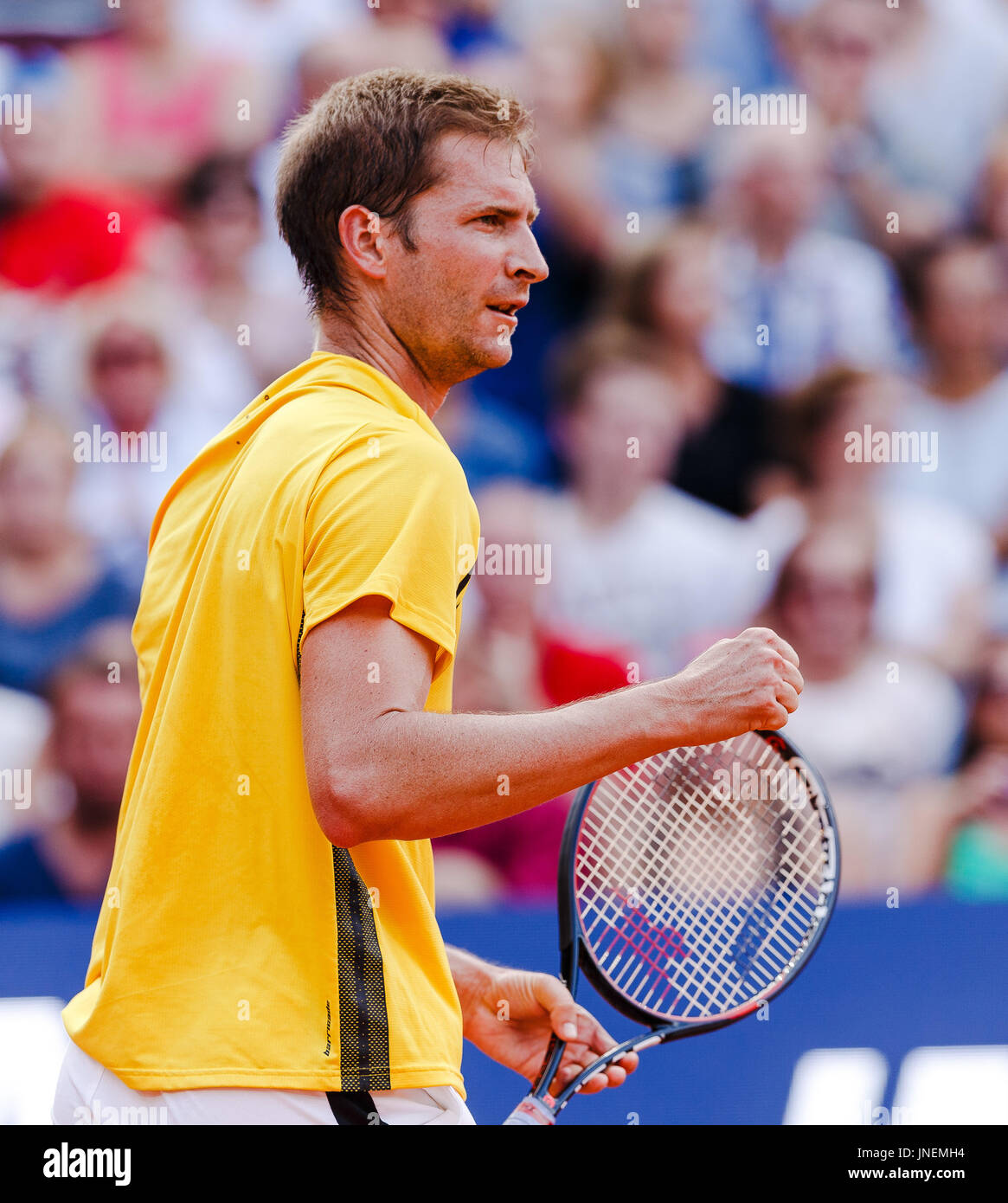 Hambourg, Allemagne, 30 juillet 2017 : joueur allemand Florian Mayer en action pendant la finale unique mens contre Leonardo Mayer (ARG) à la German Open 2017 au Hambourg Rothenbaum. Crédit : Frank Molter/Alamy Live News Banque D'Images