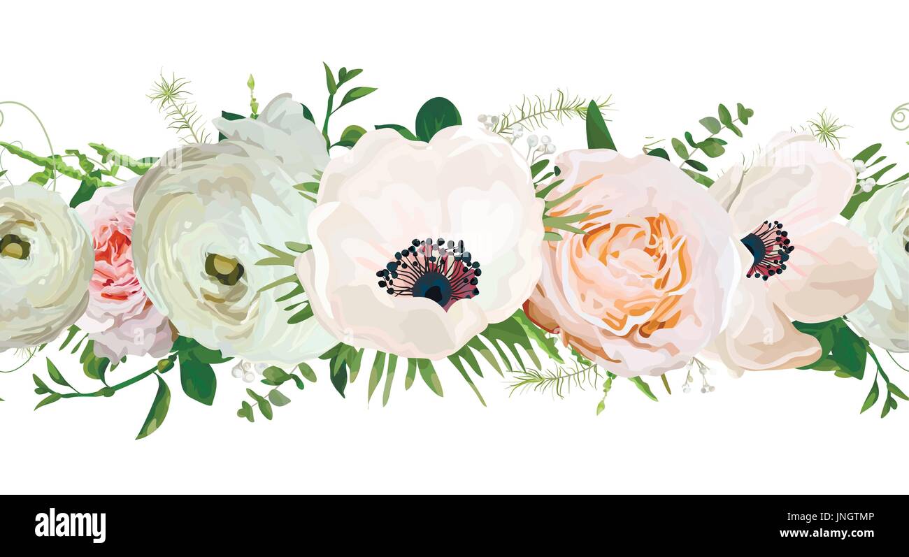 Profil de transparente Rose, couronne de fleurs Bouquet de renoncules  Anemone border frame Vector design. Peach rose blanc fleurs d'eucalyptus  aux herbacées m Image Vectorielle Stock - Alamy