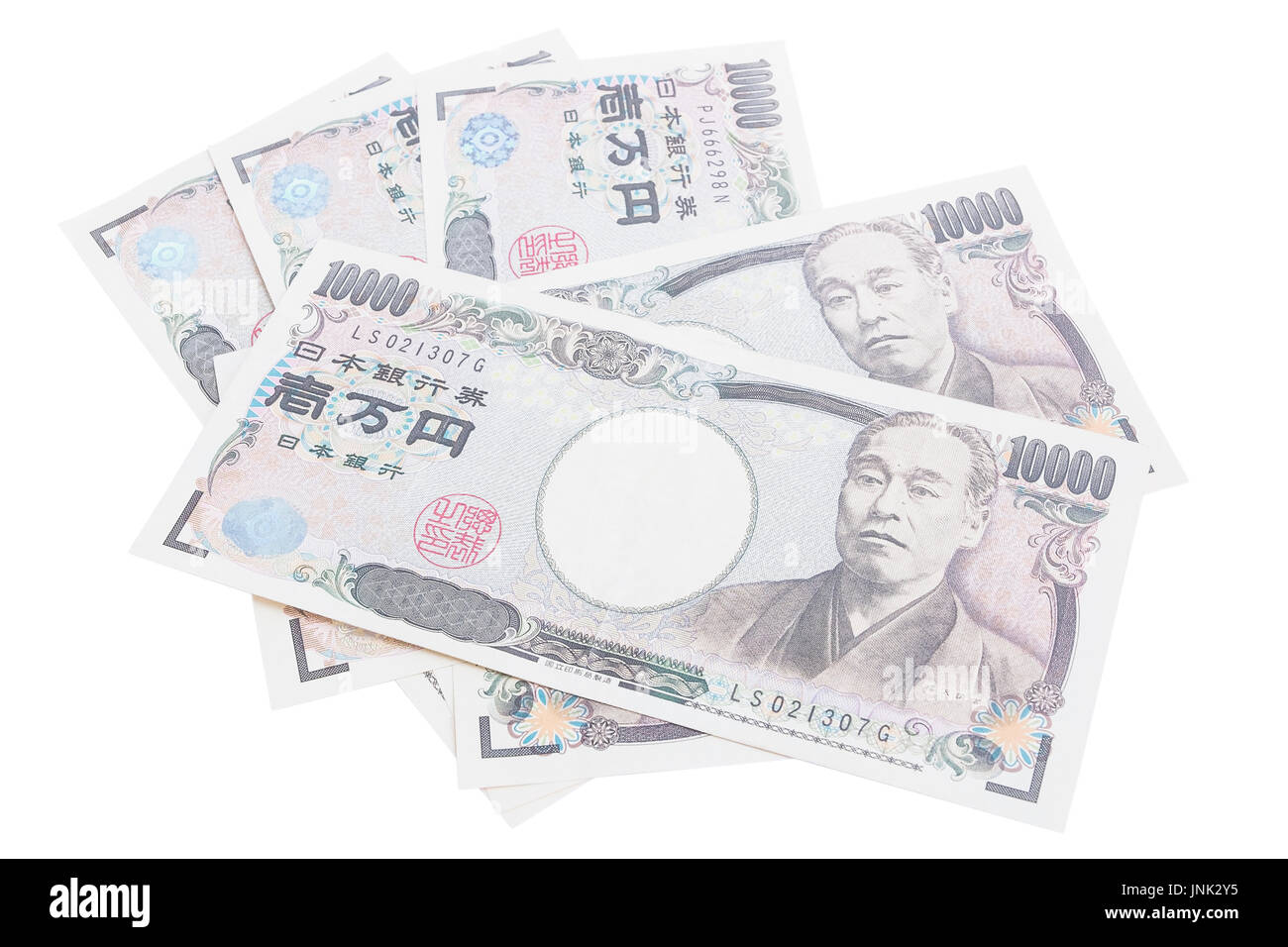 Billets du yen japonais (10 000 yens) isolé sur fond blanc Banque D'Images