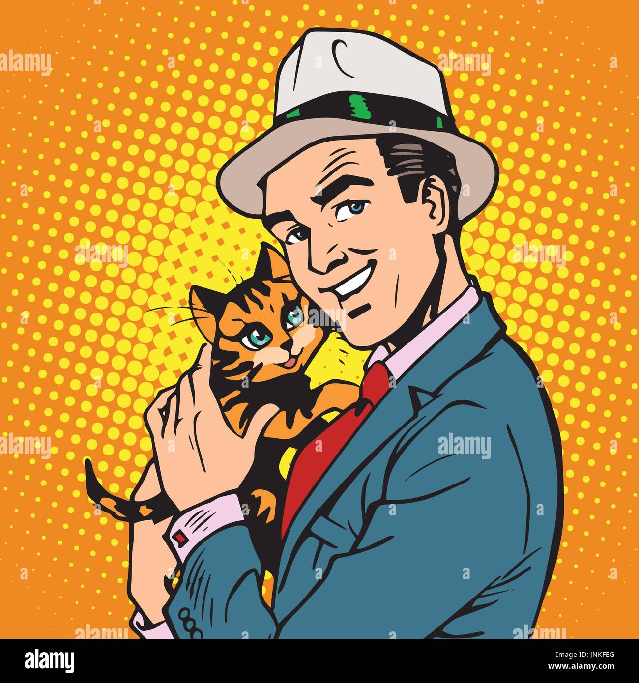 Portrait man avatar avec un chaton. Pop art retro vector illustration Illustration de Vecteur