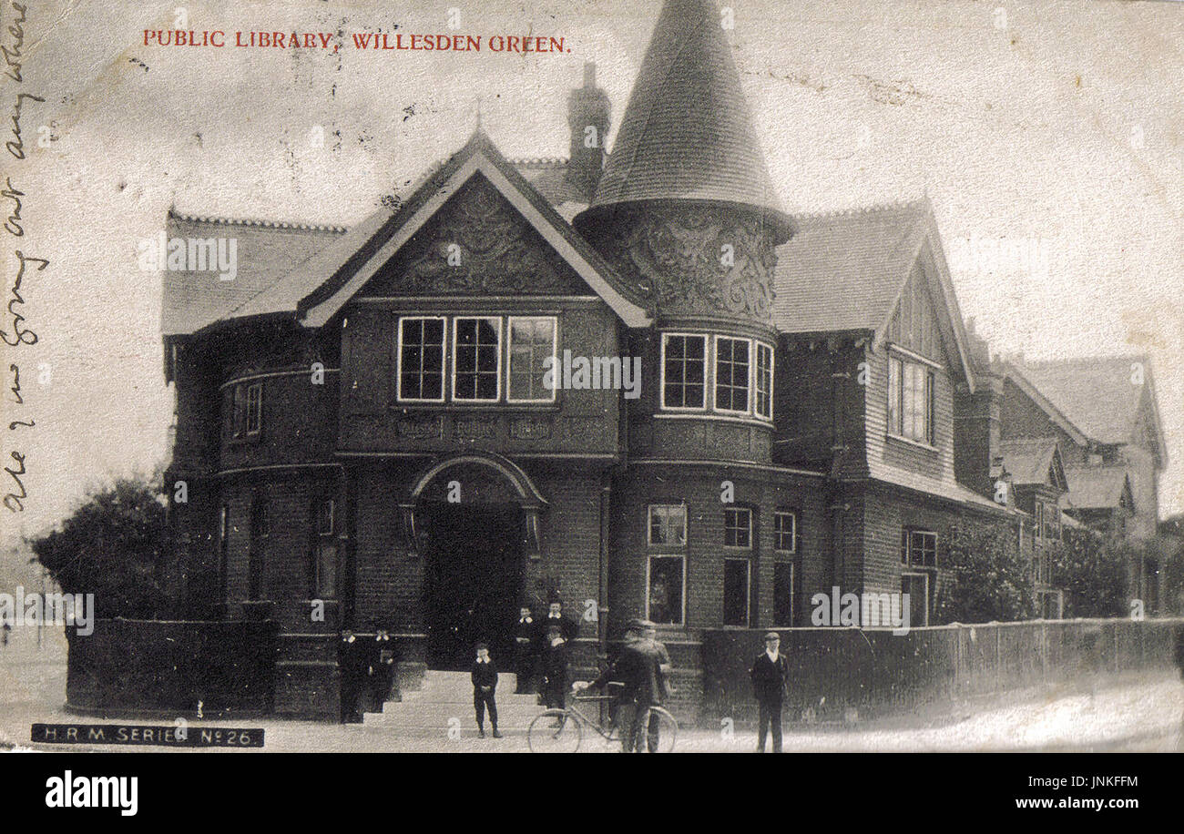 Willesden Green Public Library (Londres) (à partir d'une carte postale d'époque) Banque D'Images