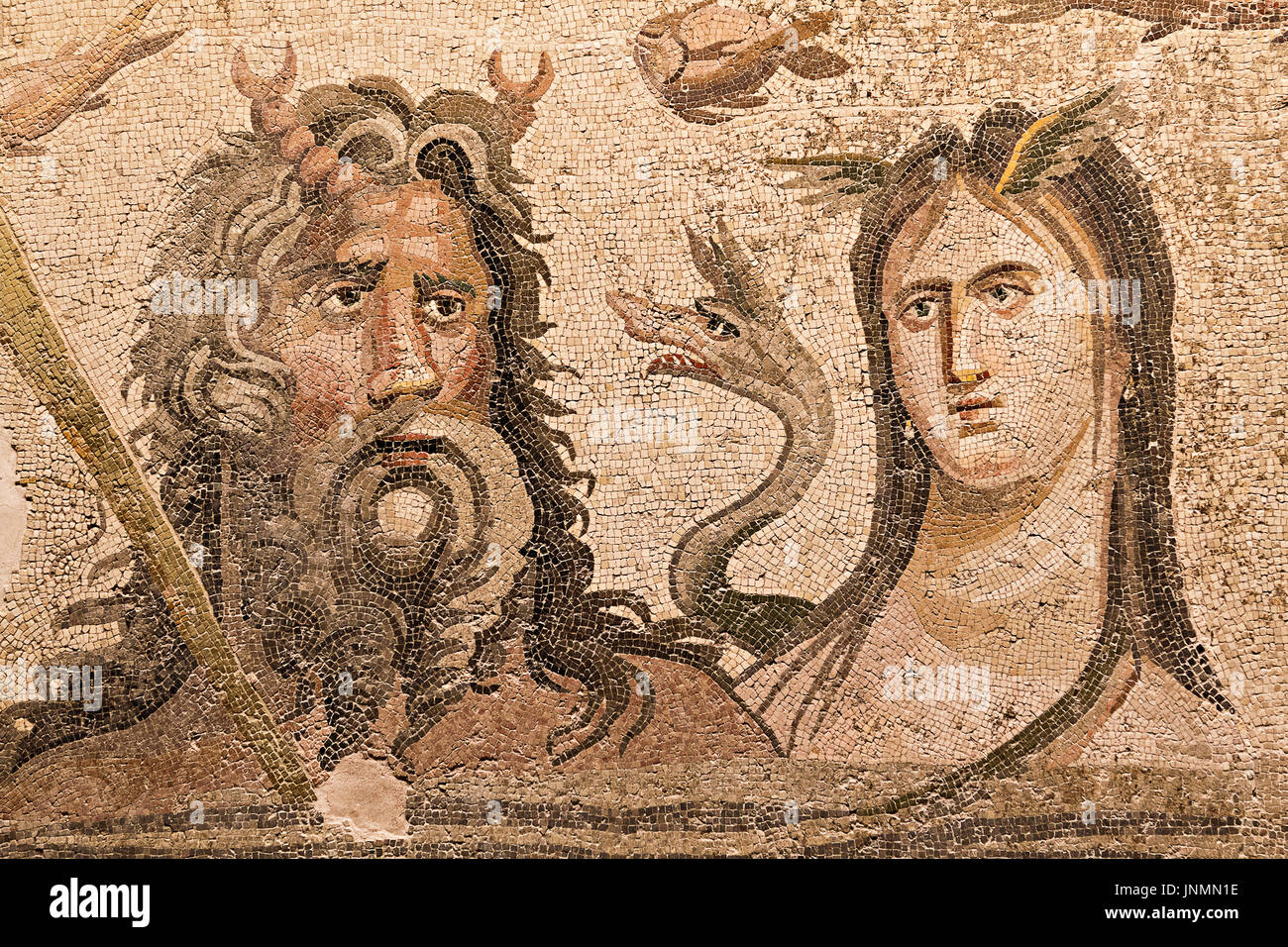 Mosaïque romaine représentant Oceanus et Thétys à partir de l'ancien site de Zeugma à Gaziantep, Turquie. Banque D'Images