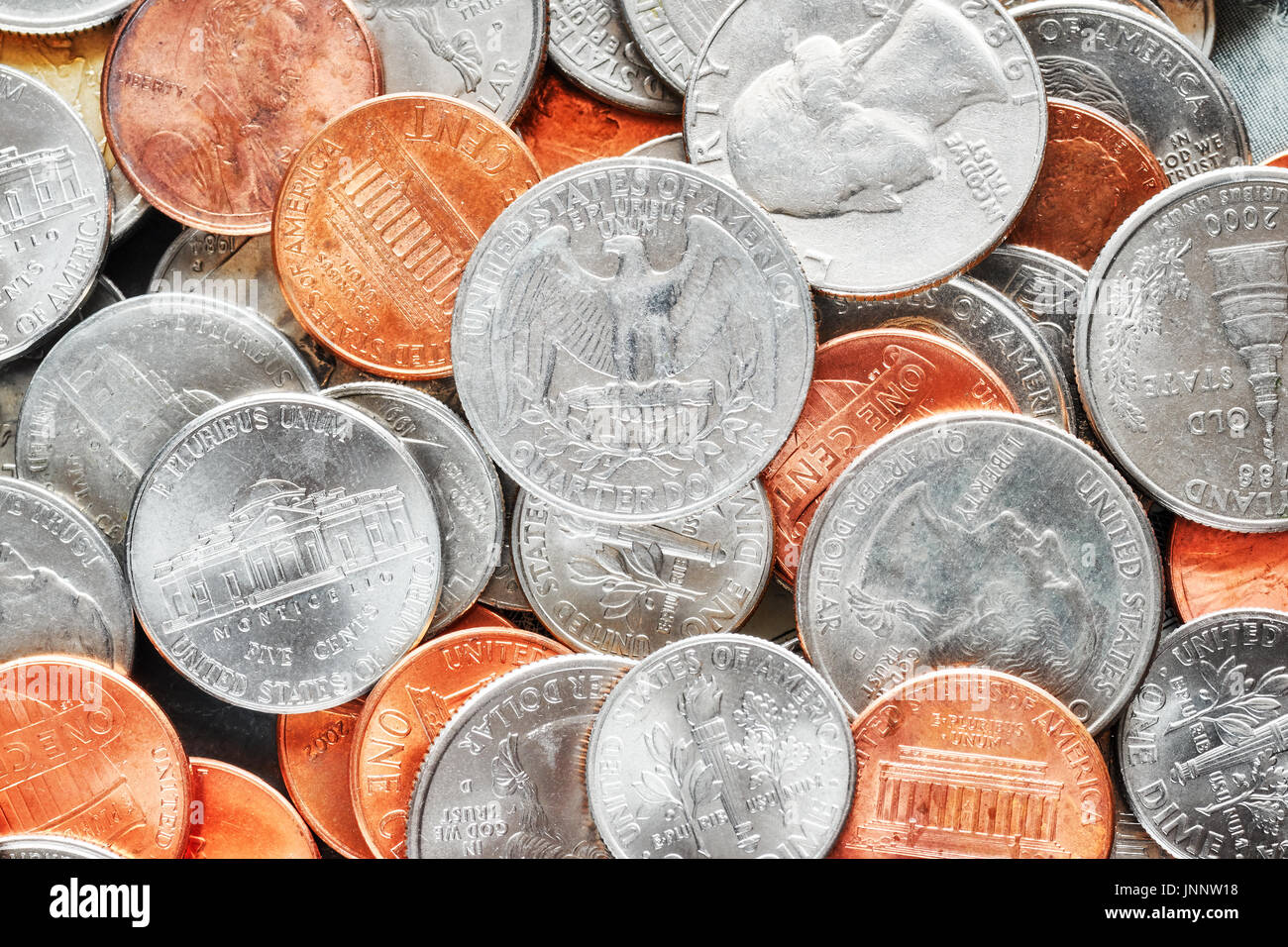 Extreme close up photo de United States dollar Monnaie, faible profondeur de champ. Banque D'Images
