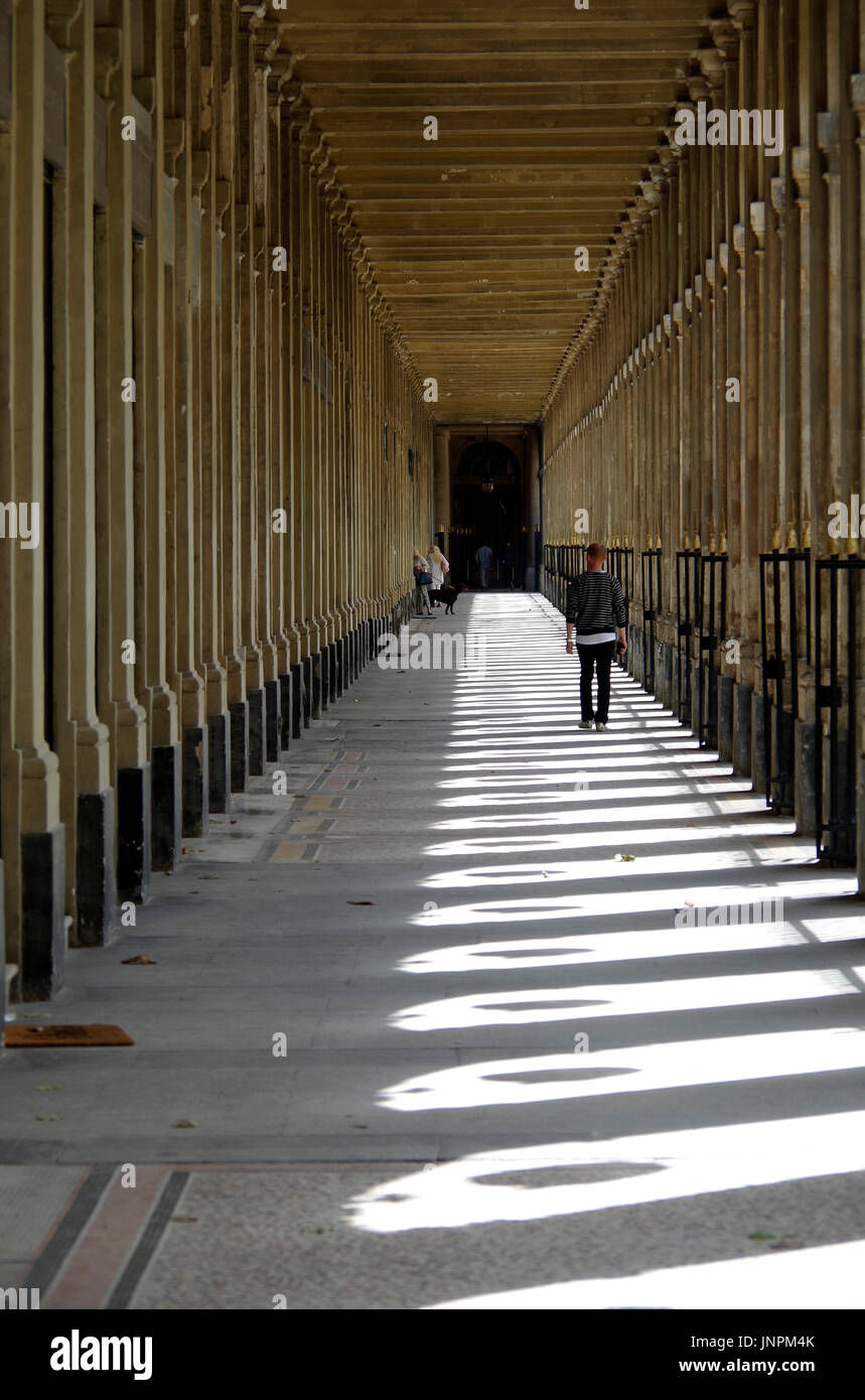 Paris, France, Palais Royal, vue oblique de la façade de l'aile est, face à des arbres de jardin, Galerie de Valois Banque D'Images