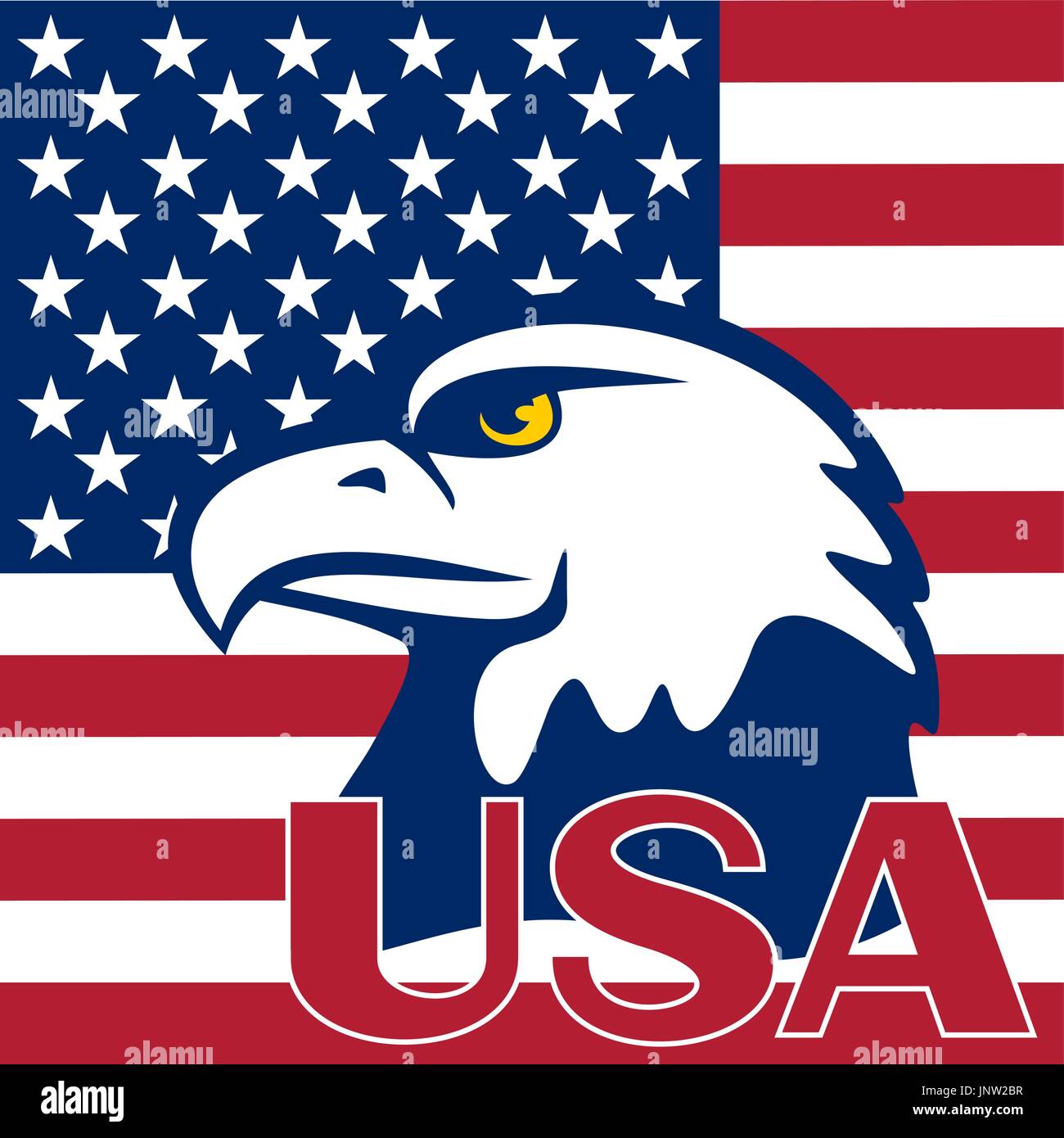 Eagle est situé sur un drapeau des USA. Symboles de la United States. Illustration de Vecteur