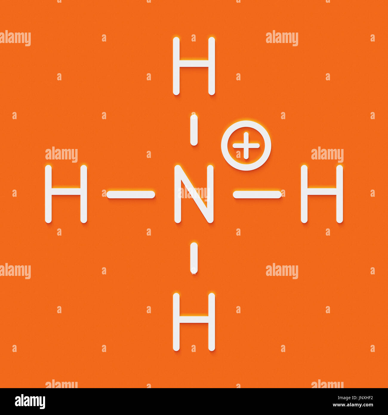 Cation ammonium. Forme protonée de l'ammoniac. Formule topologique. Banque D'Images