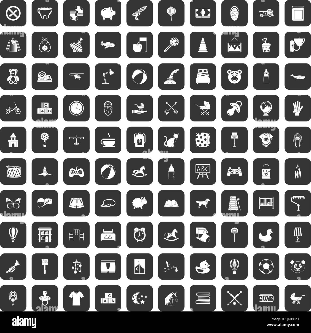 Pépinière 100 icons set black Illustration de Vecteur