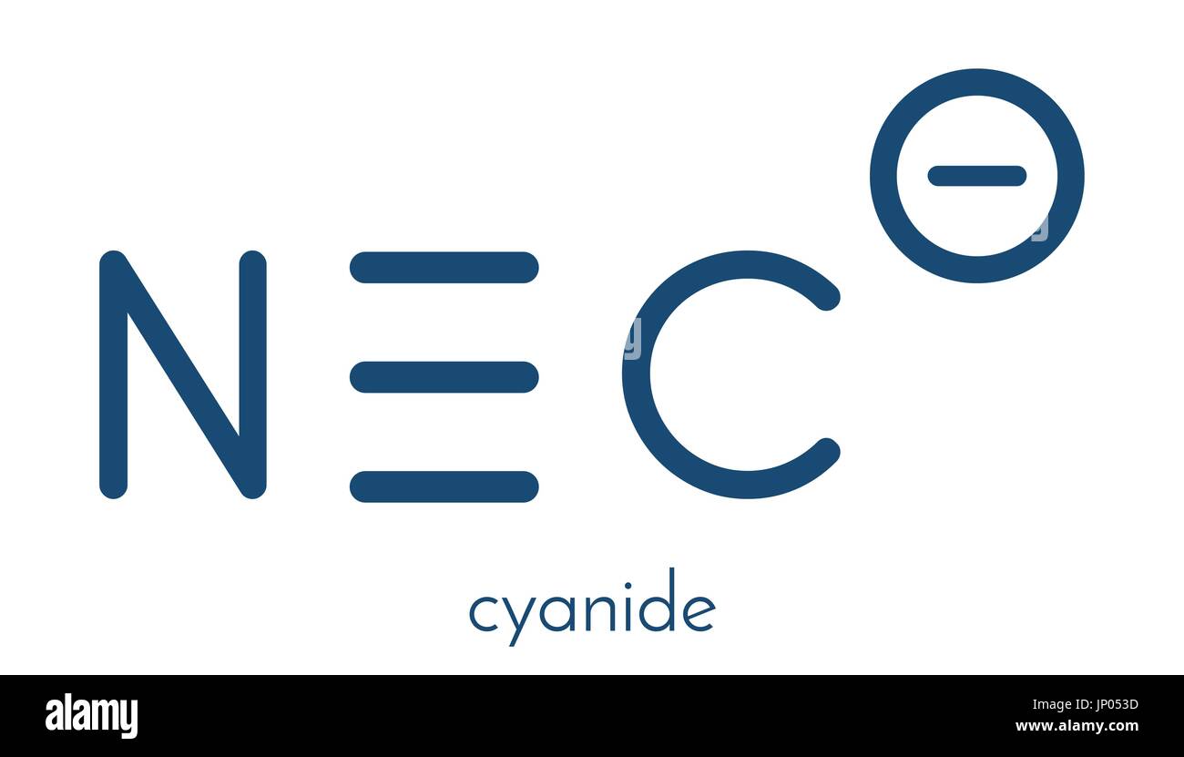 D'anions cyanure, la structure chimique. Les cyanures sont toxiques, en raison de l'inhibition de l'enzyme cytochrome c oxydase. Formule topologique. Illustration de Vecteur