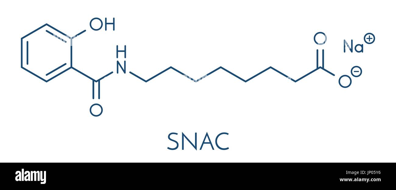 Salcaprozate de sodium (NAC, sodium N-[8-(2-hydroxybenzoyl)caprylate) L'absorption orale promoteur. Utilisé pour augmenter la biodisponibilité des macromole Illustration de Vecteur