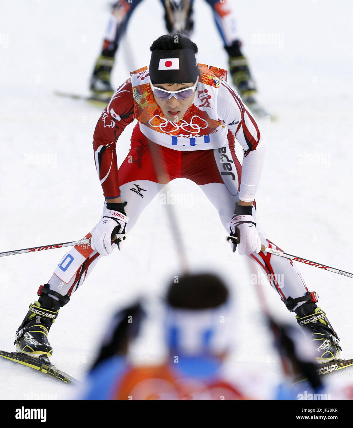 Sotchi, Russie - Japon's Yoshito Watabe termine en 15e place dans le combiné nordique de l'événement Tremplin normal individuel aux Jeux Olympiques d'hiver à Sotchi, en Russie, le 12 février 2014. (Kyodo) Banque D'Images