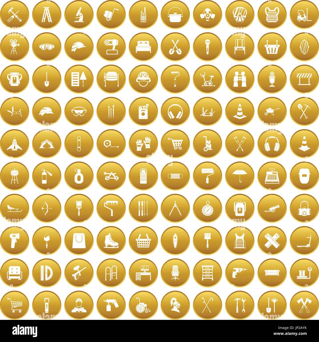 100 outfit icons set gold Illustration de Vecteur