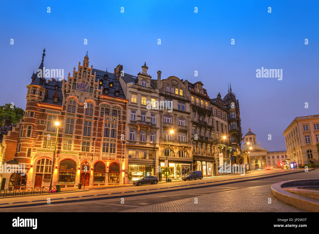 Nuit à l'horizon de la ville de Bruxelles Rue Coudenberg, Bruxelles, Belgique Banque D'Images