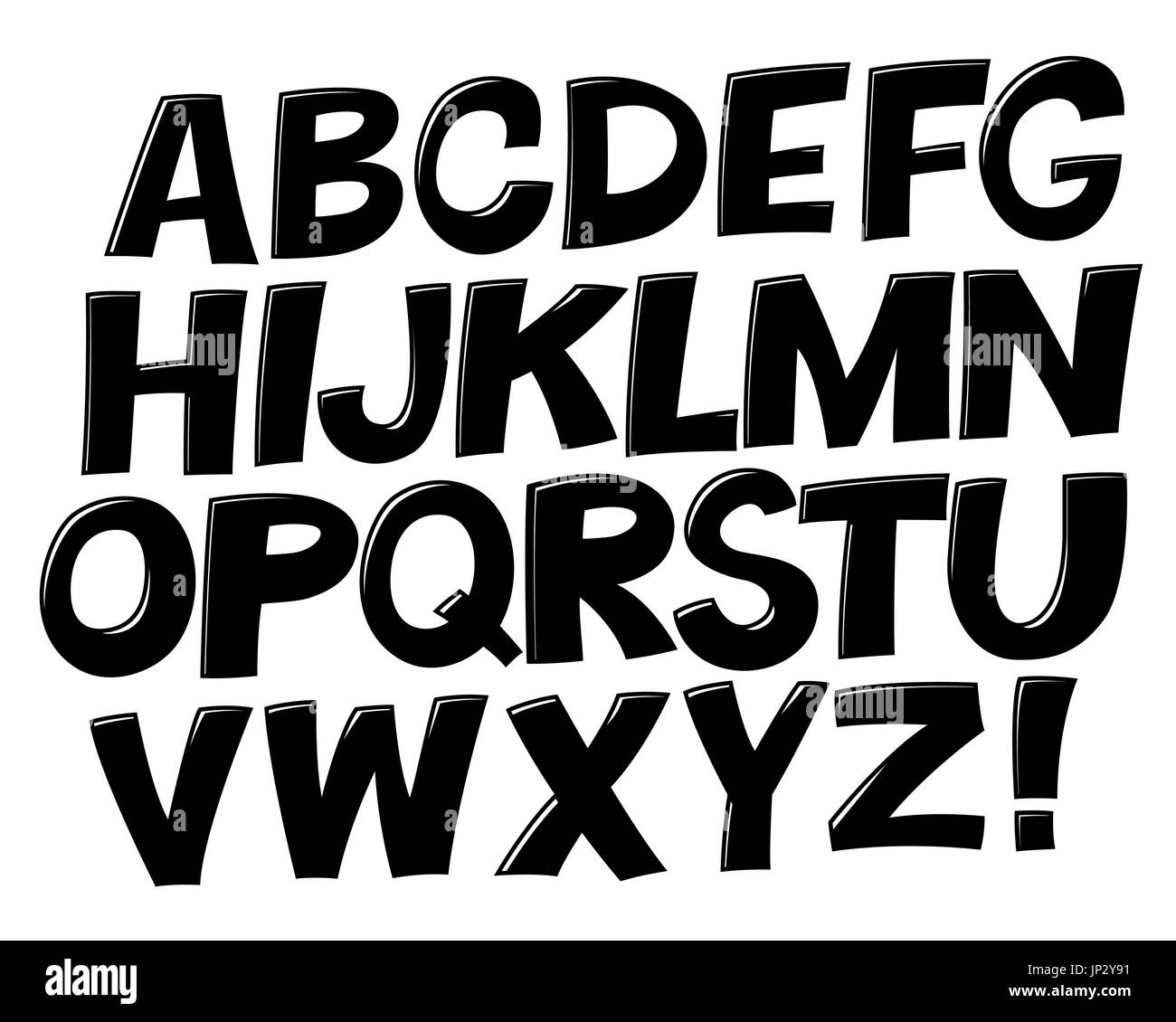 Comic Alphabet noir et blanc. Vector set. Texte de la bande dessinée. Comics book font. Illustration de Vecteur