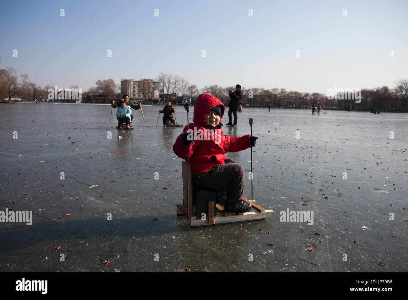 Activités d'hiver sur Beijing's Lake Banque D'Images